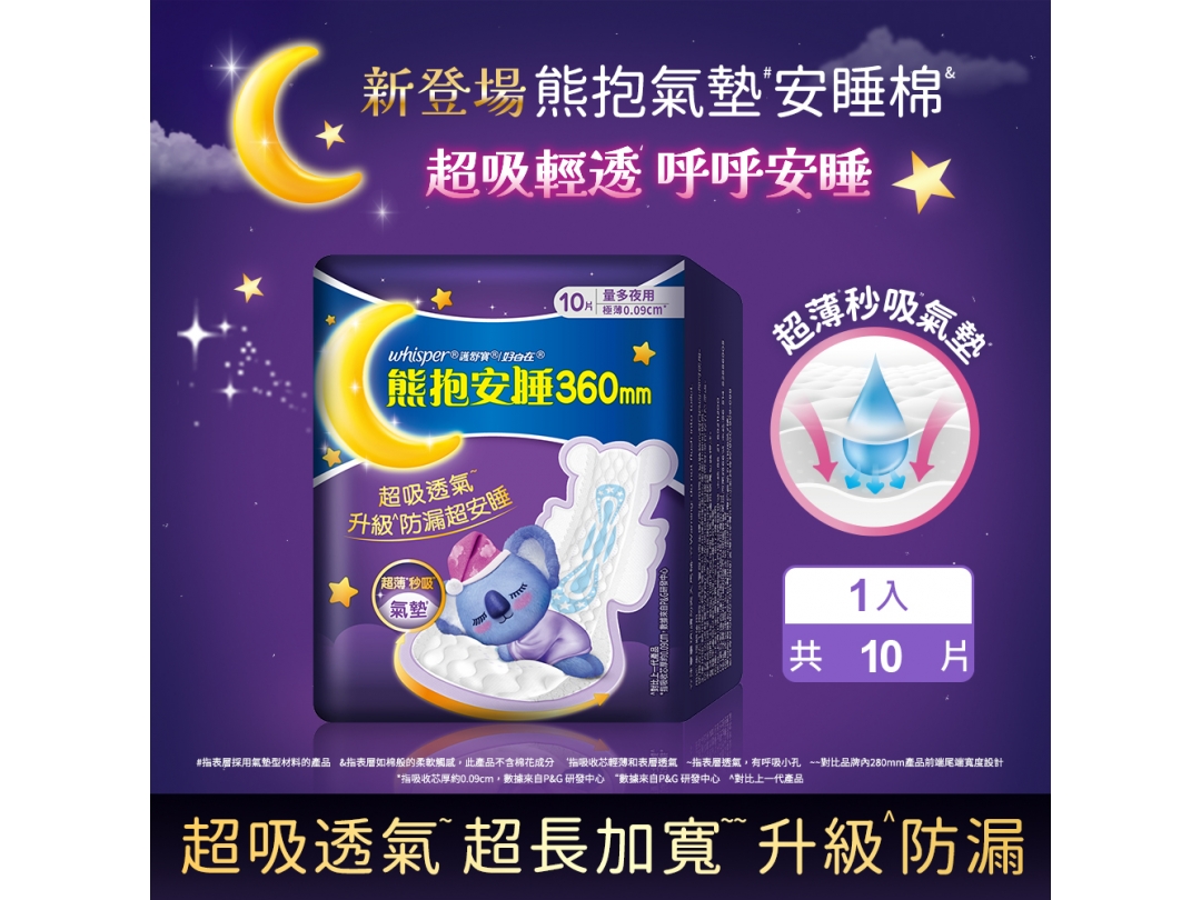 好自在熊抱安睡360mm量多夜用10片