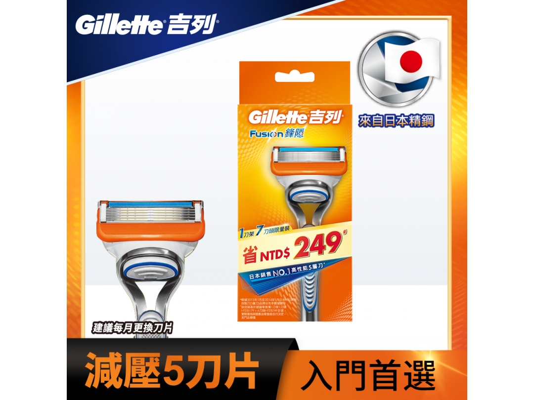 【吉列Gillette】Fusion鋒隱系列刮鬍刀1刀架1刀頭